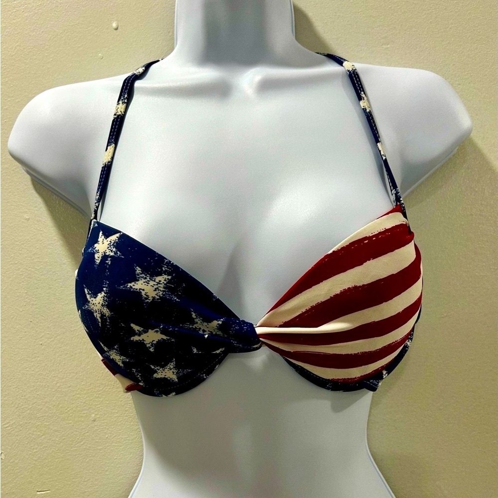Xhilaration USA Flag Push-Up Halter Bikini Top Stars & Stripes Medium - Picture 4 of 6